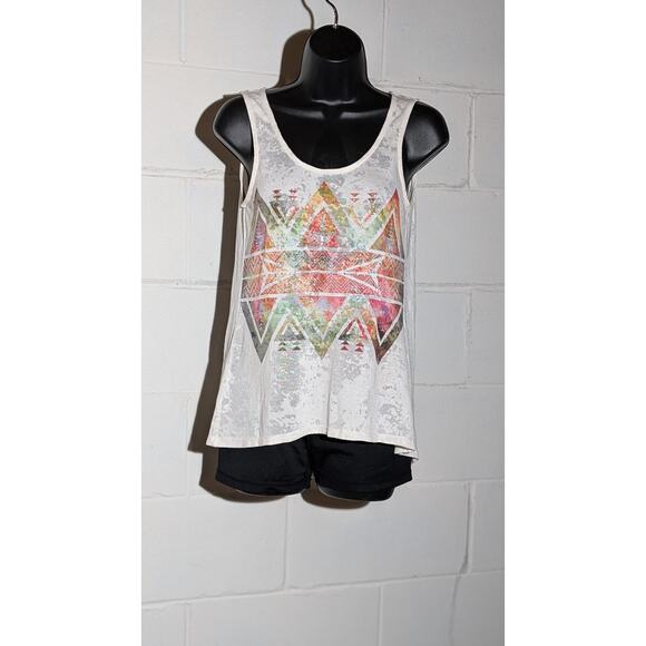 Vanity White Burnout Tank Top Multicolor Geometric Print Sleeveless Y2K Small - Picture 1 of 5